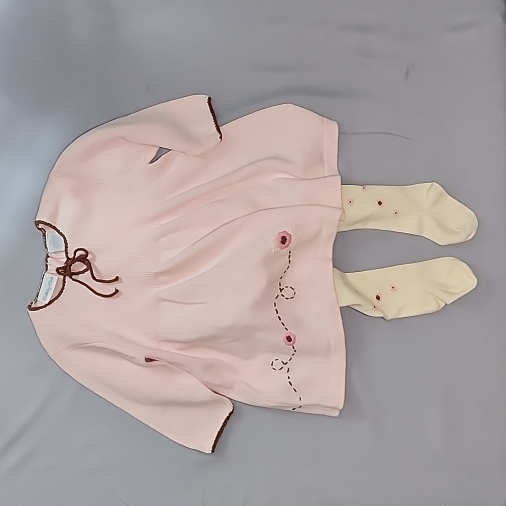 Lullaby Club pink and brown flower dress with tights, Size: 6 months.